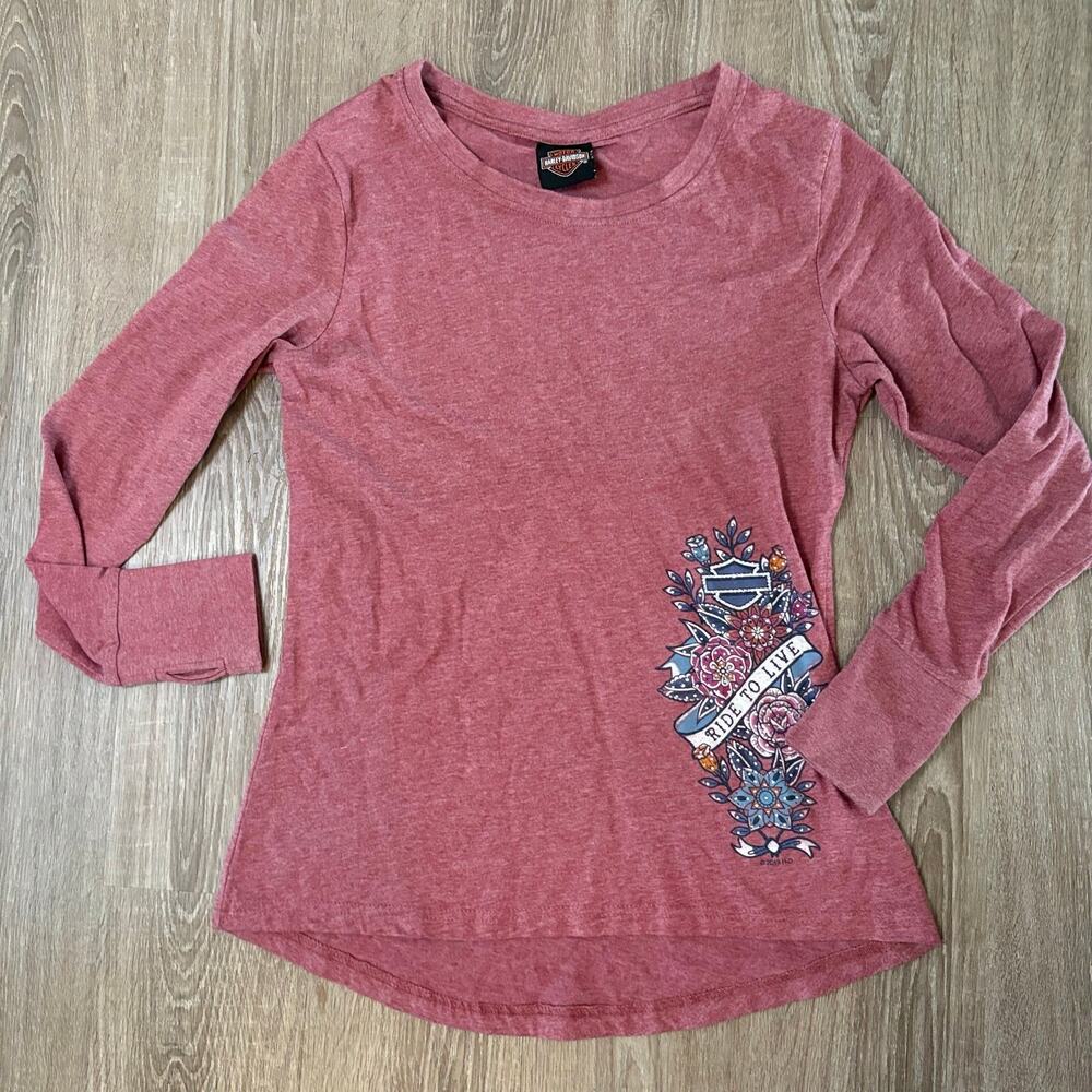 Harley-Davidson Womens Long Sleeve Shirt Sz S Ride to Live Floral Graphic